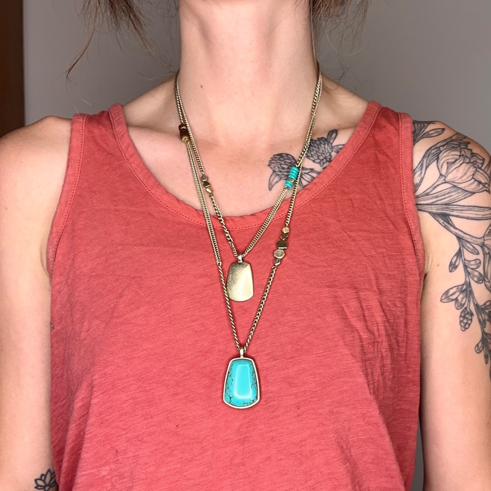 Kenneth Cole Gold & Turquoise Double Strand Statement Necklace